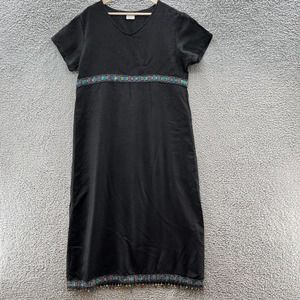 Match USA Dress Black Linen Embroidered Beaded Relaxed Midi Sheath